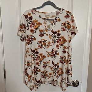 Daytrip Floral Short Sleeve Top - Cream, Yellow, Red